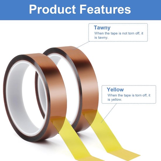 plakband, 20 mm x 33 m, hittebestendige isolatietape voor elektronica, 2 rollen — afbeelding 4
