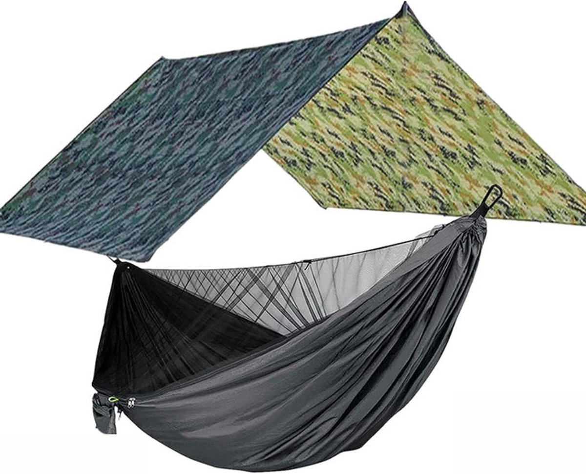 Camping Hangmat - Draagbare Hangmat - Outdoor Ontspanning - Met Geïntegreerde Klamboe - 290 x 140 cm - Geel