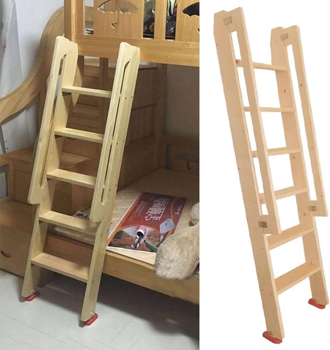 Kinderladder Hout - Stapelbedladder Kind - Veilig Klimmen - Met Leuningen - 150 cm Hoog - Niet gespecificeerd