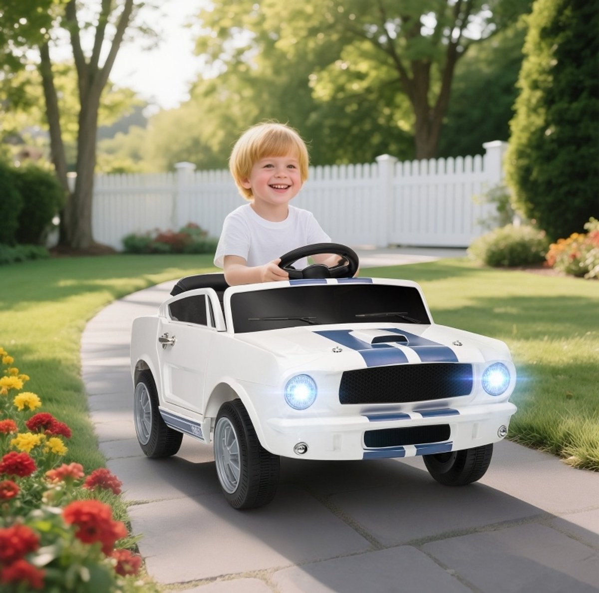 COVREO Kinder elektroauto Ford Shelby GT 350 97 cm wit, met 2,4 GHz