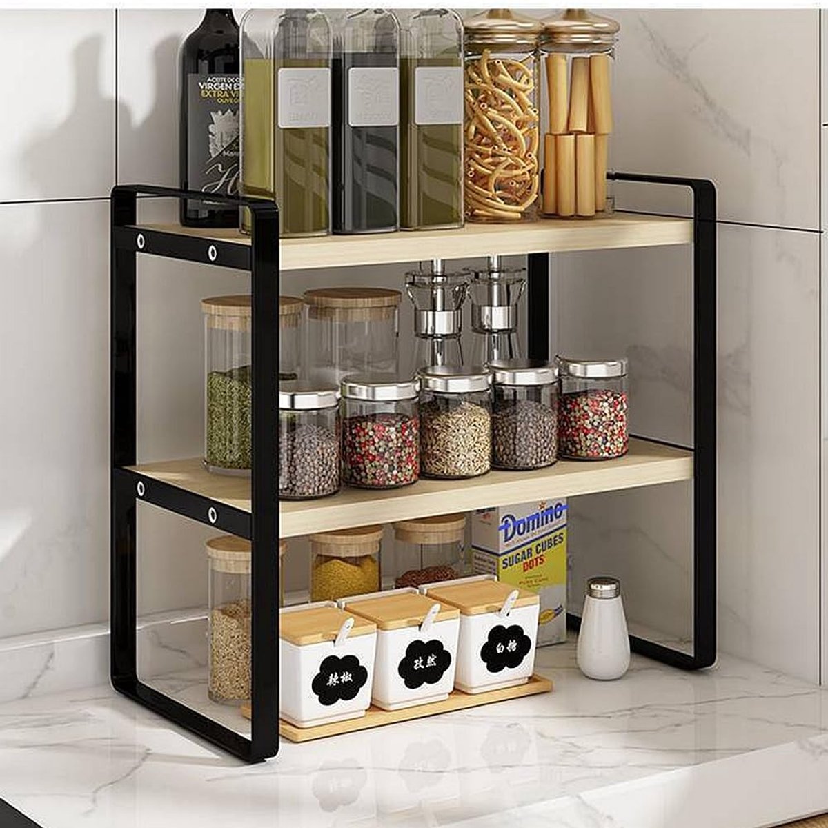 Omgoods - Multifunctionele Pottenrek met 2 Etages voor Kruiden en Keukenaccessoires