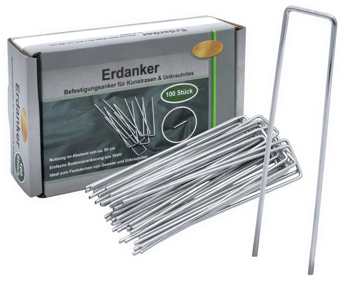 Omgoods- Grondankers 100 stuks - Metalen bevestigingsankers - 15 cm x 3 cm - Stalen grondankers - Voor kunstgras/onweeddoek - Zilver