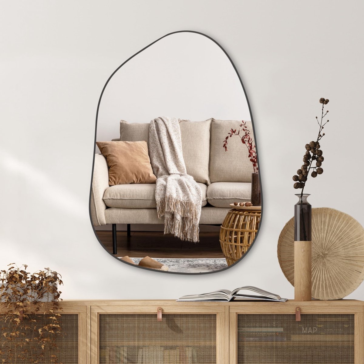 Omgoods - Asymmetrische Wandspiegel 69 x 48 cm voor Badkamer en Woonkamer