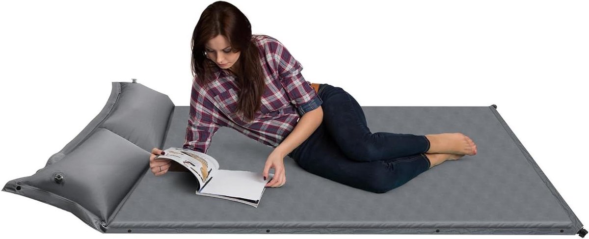 Zelfopblazende Slaapmat - Kampeer Mat Dubbel - Comfortabel Kamperen - Snel Zelf Opblazend - 192 x 132 cm - Grijs