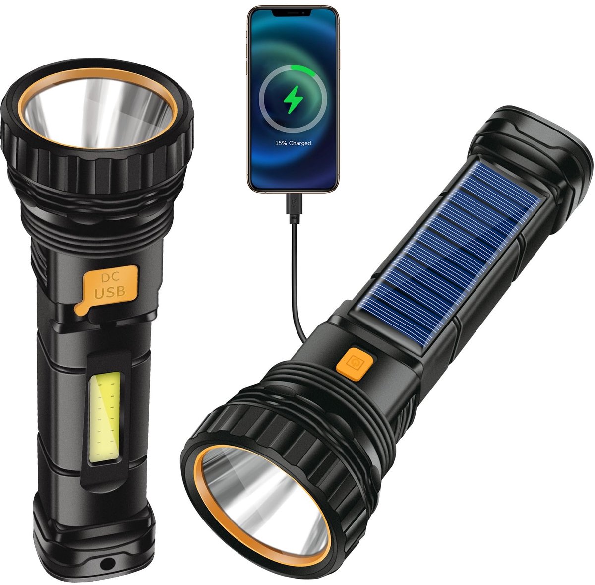 Omgoods - LED-Zaklamp Op Zonne-energie, USB Oplaadbaar voor Noodgevallen en Buitenactiviteiten