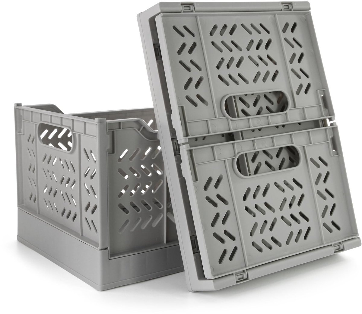 Omgoods - Opvouwbare Opbergdozen - 2 Stuks Stapelbare Plastic Opbergkratten in Grijs