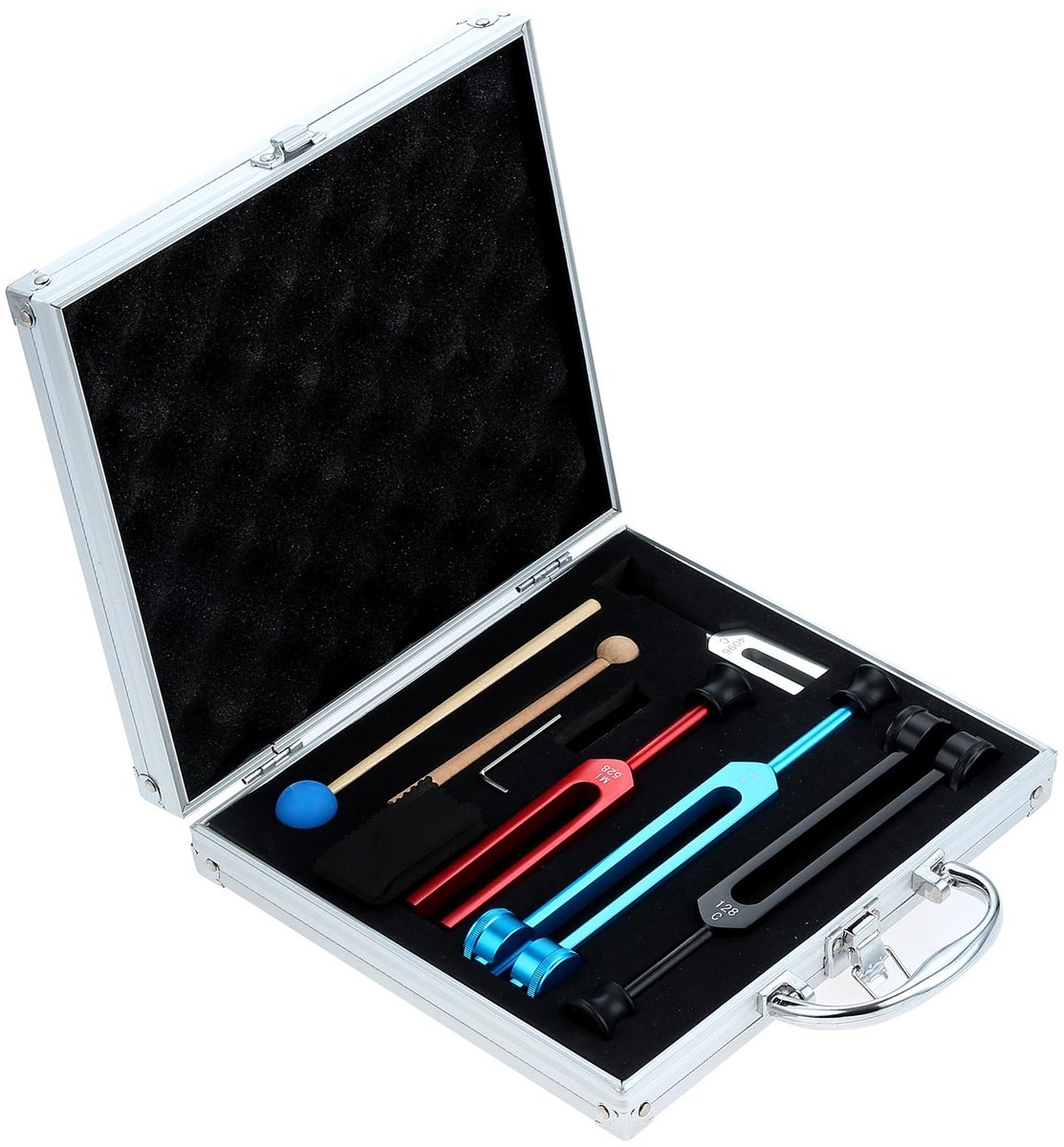 Omgoods - Set van 4 Geluidshelende Stemvorken met Hammers en Opbergdoos