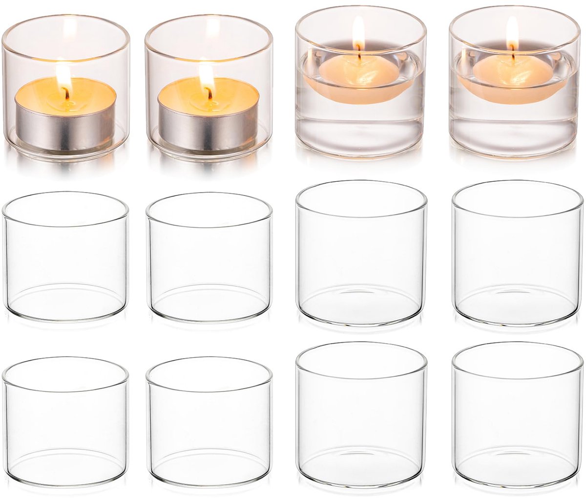Omgoods - 12 Stuks Glazen Tealight Kaarsenhouders - Transparante Houder voor Tafel Decoratie