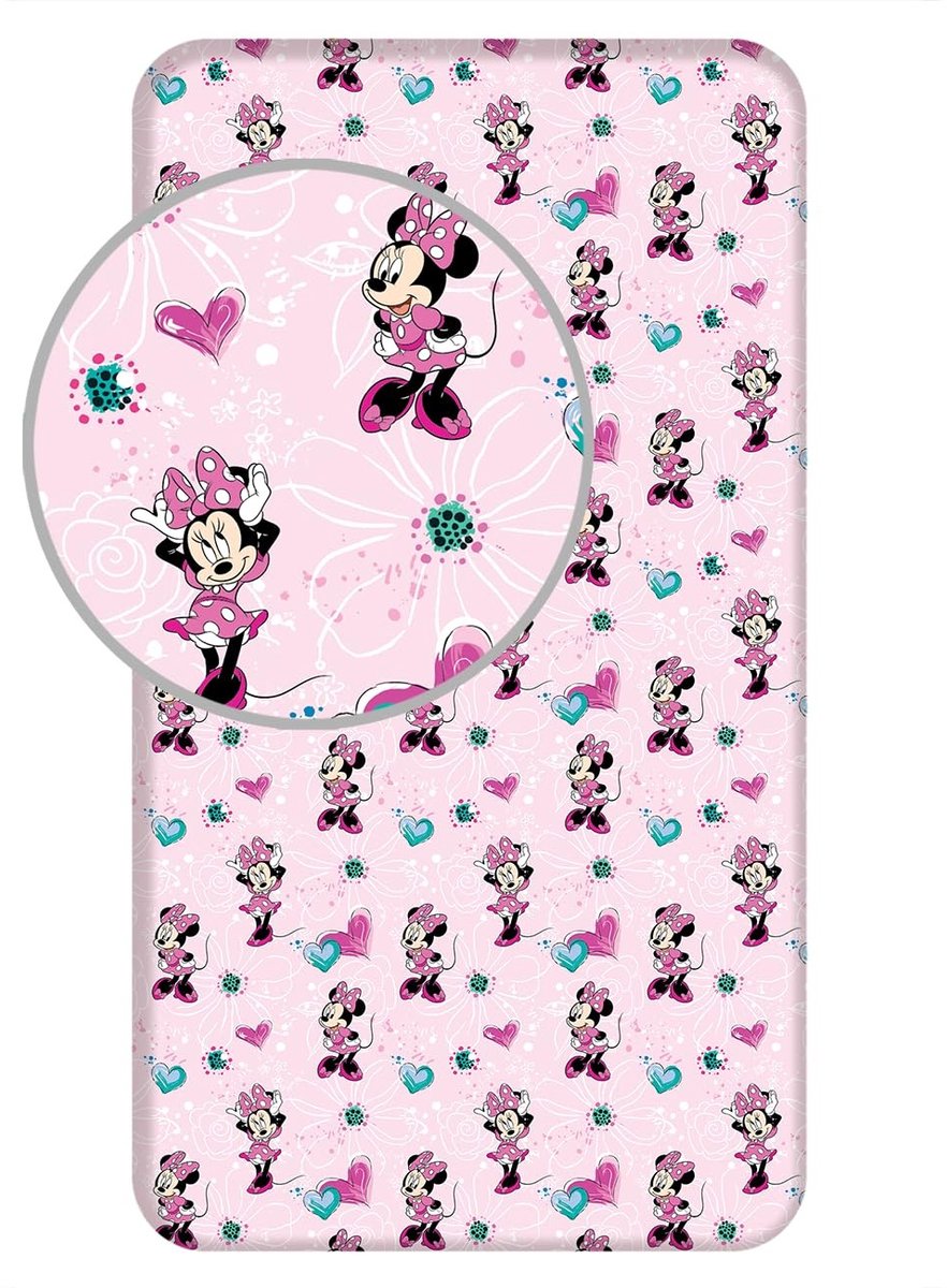 Omgoods - Minnie Mouse Hoeslaken voor Eenpersoonsbed 90 x 200 cm