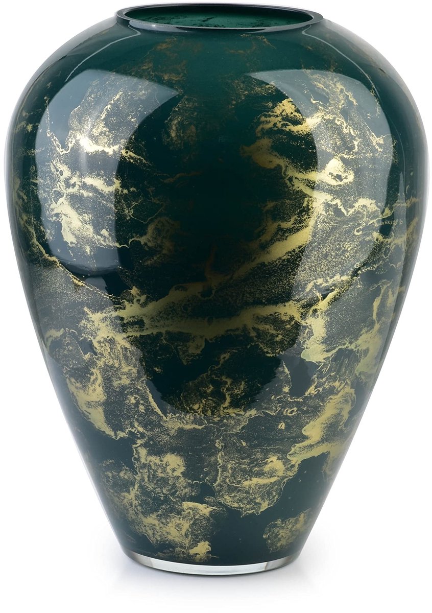 Omgoods - Elegante Glazen Vaas met Marmerlook - 27 cm Hoog