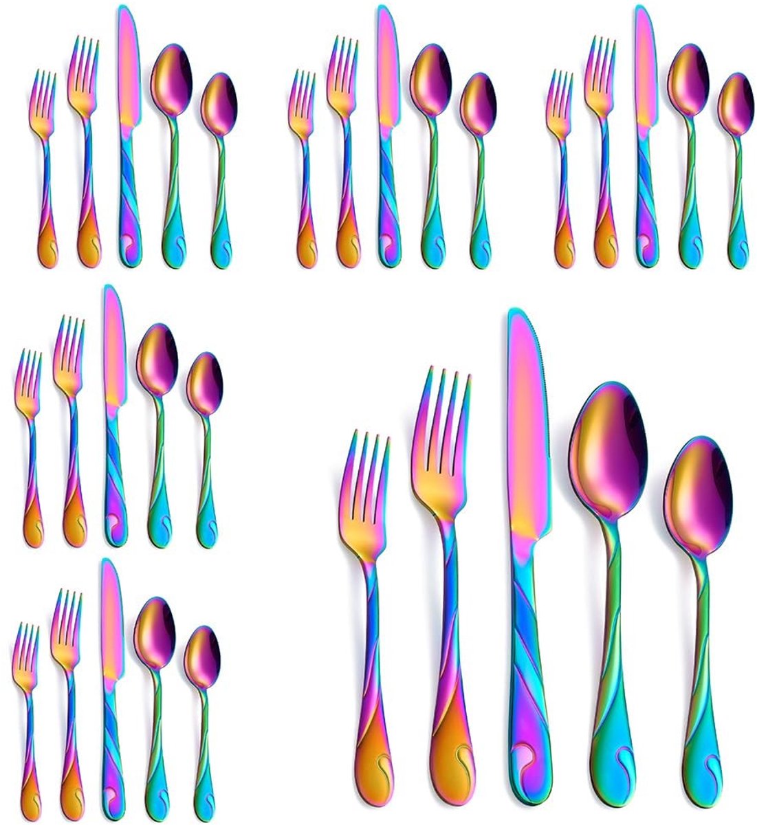Omgoods - Regenboog Servies Set - 30 Delen voor 6 Personen - Roestvrij Staal