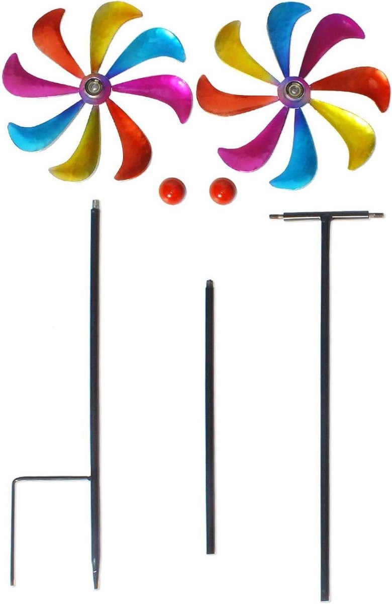Tuin Windspinners - Metalen decoratie - Buitenruimte verfraaien - Roestbestendige constructie - 108 cm hoog - Multicolor
