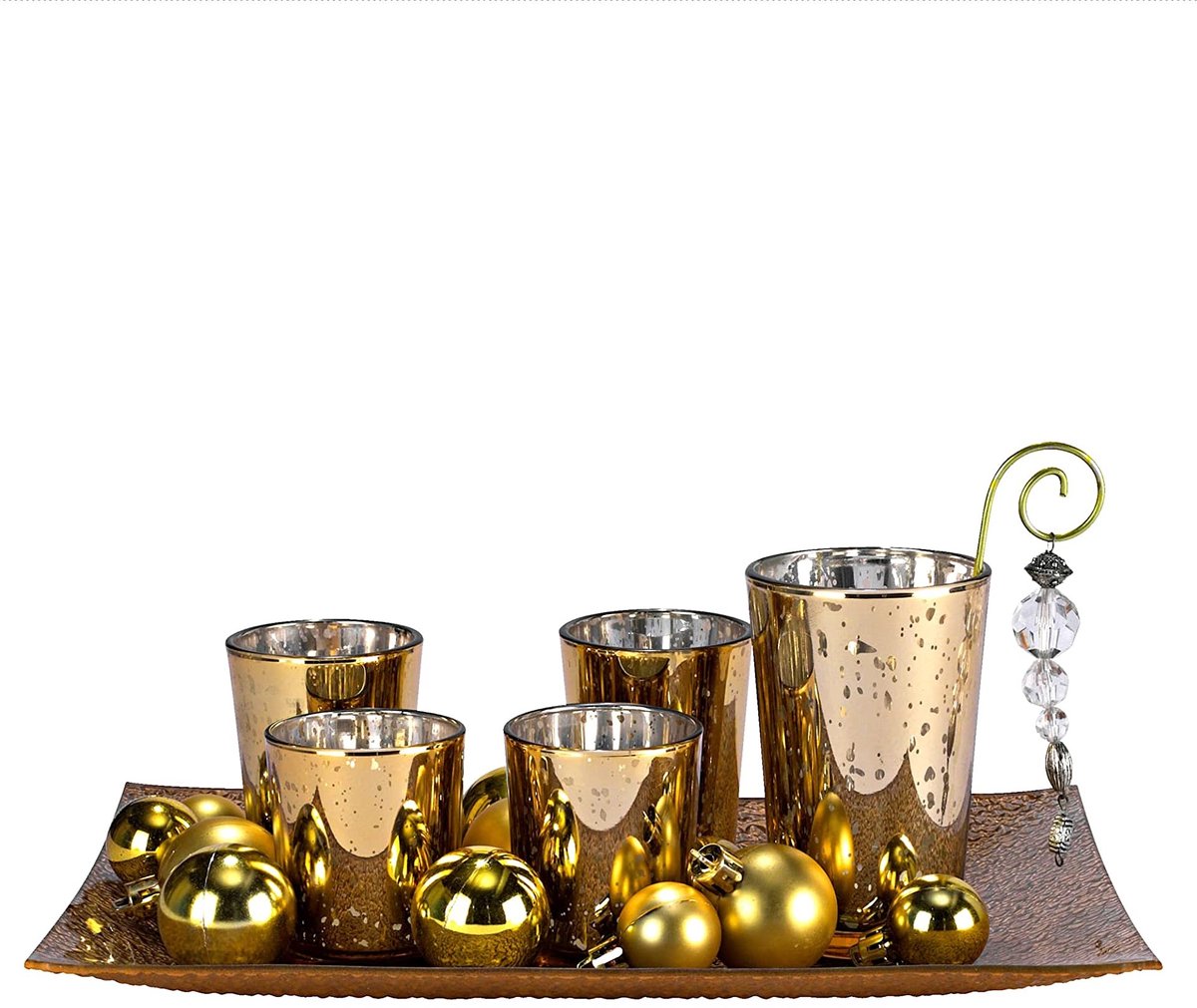 Omgoods - 18-Delige Glazen Kaarsenhouder Set in Goud