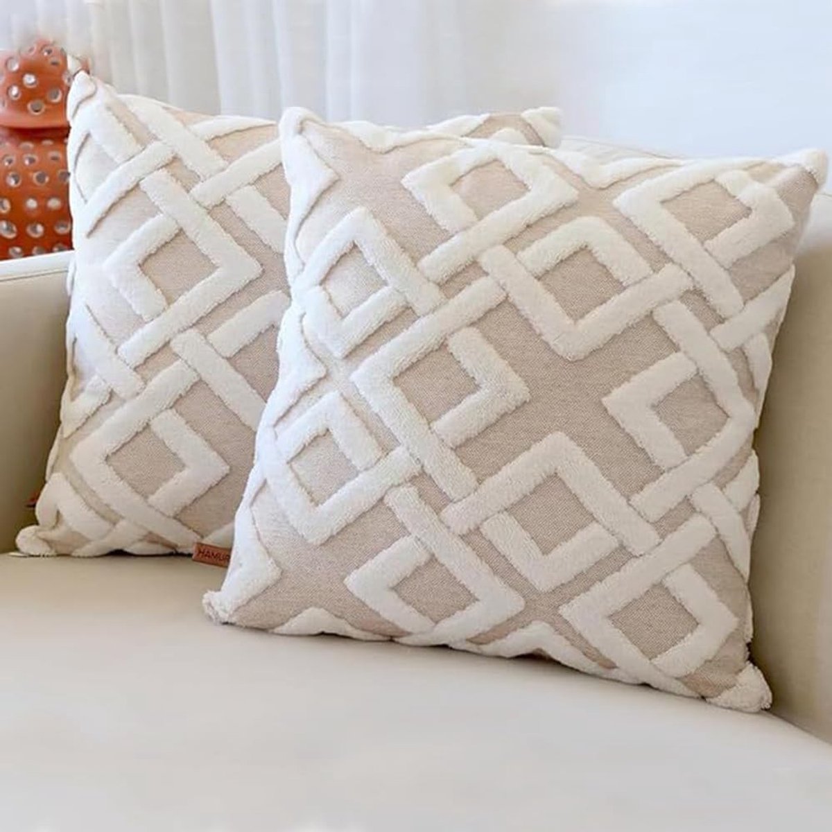 Omgoods - Set van 2 Kussenhoezen 45x45cm Boho Zigzag Beige