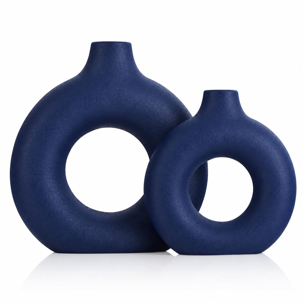 Omgoods - Set van 2 Minimalistische Donut Vazen in Navy Blauw