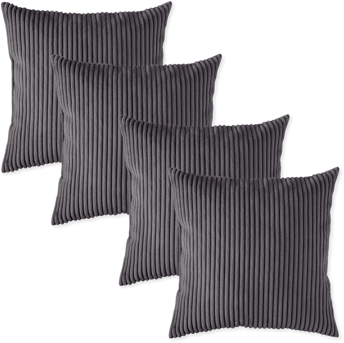 Omgoods - Set van 4 Donkergrijze Corduroy Kussens 40x40 cm