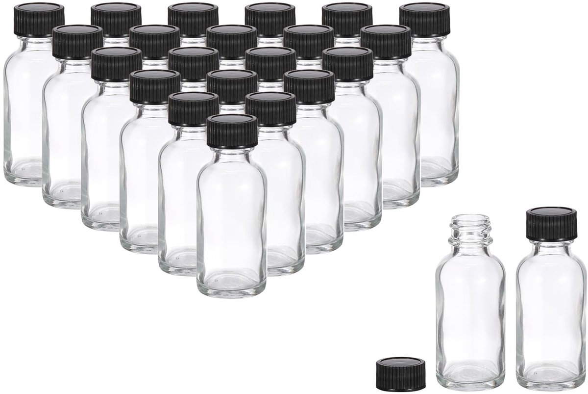 Omgoods - Set van 24 Glazen Monsterflessen met Zwarte Dop