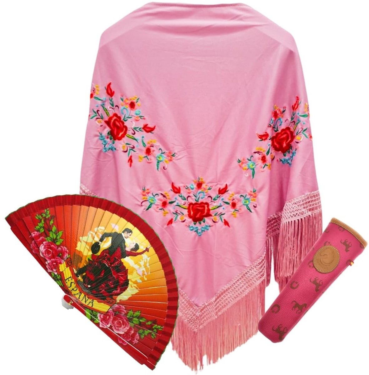 Omgoods - Handgeschilderde Houten Ventilator met Bloem Motief, Roze