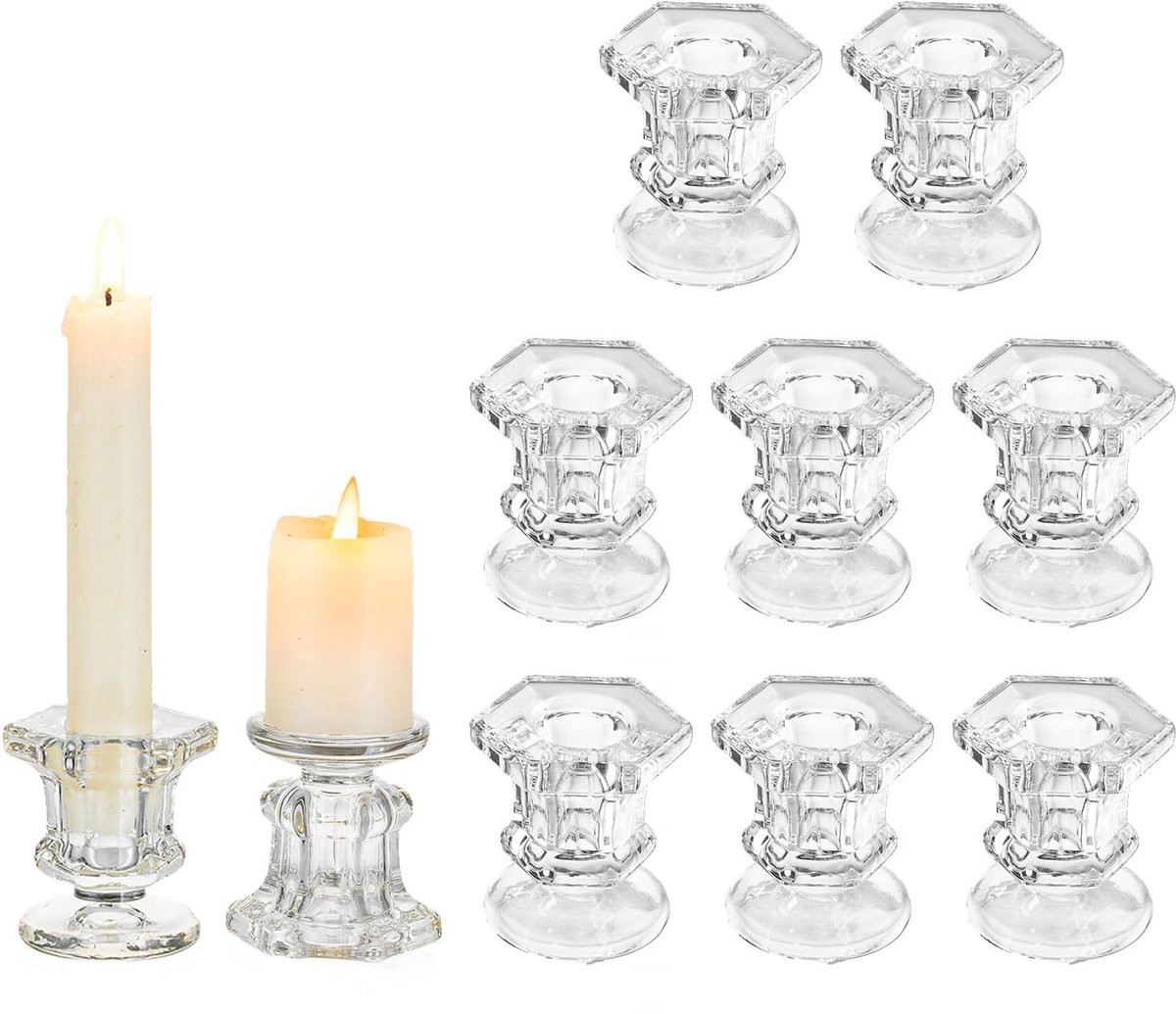 Omgoods - 10 Stuks Glazen Kandelaar Houder - Taper Candlestick Holder