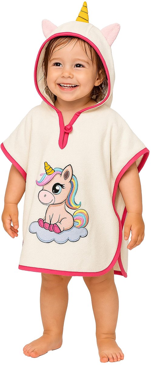 Omgoods - Premium Bad Poncho voor Kinderen met Kap - 100% Katoen - Unicorn Thema
