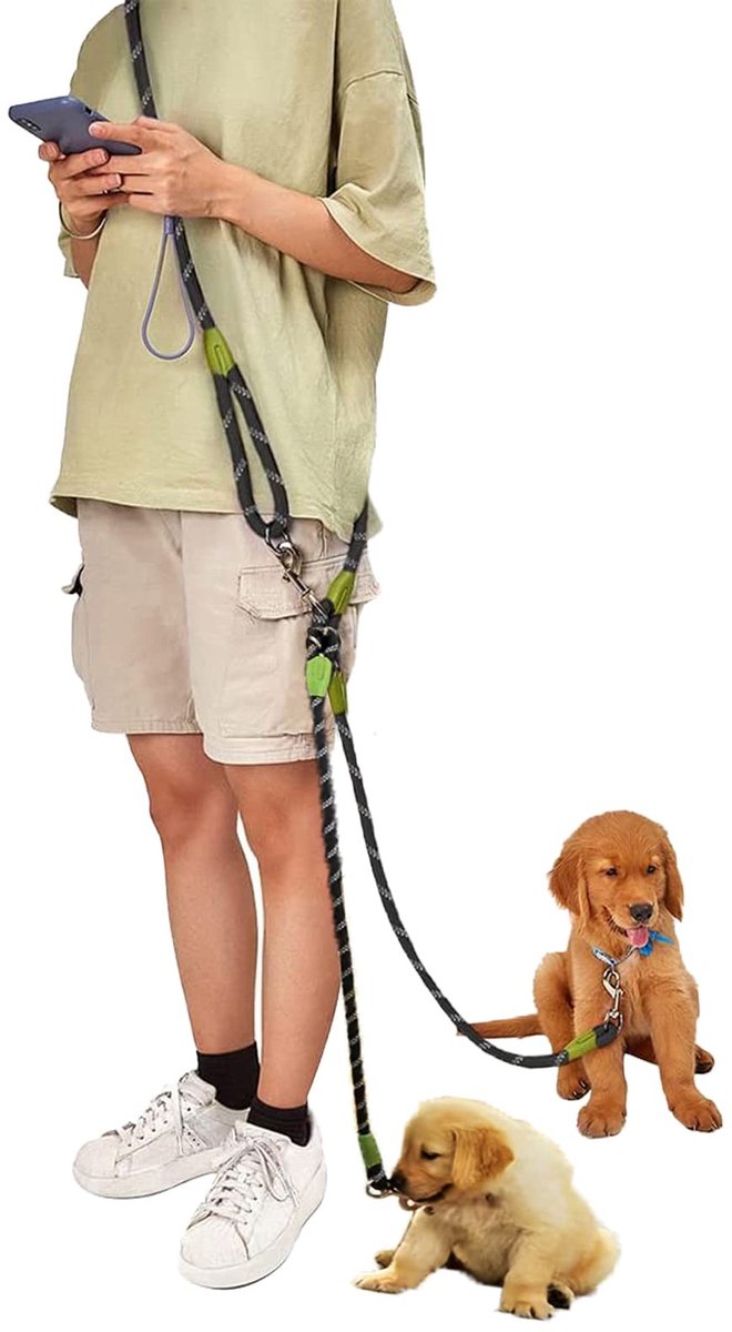 Omgoods - Dubbele Hondenlijn 260 cm - Reflecterende Handsfree Leash voor Twee Honden