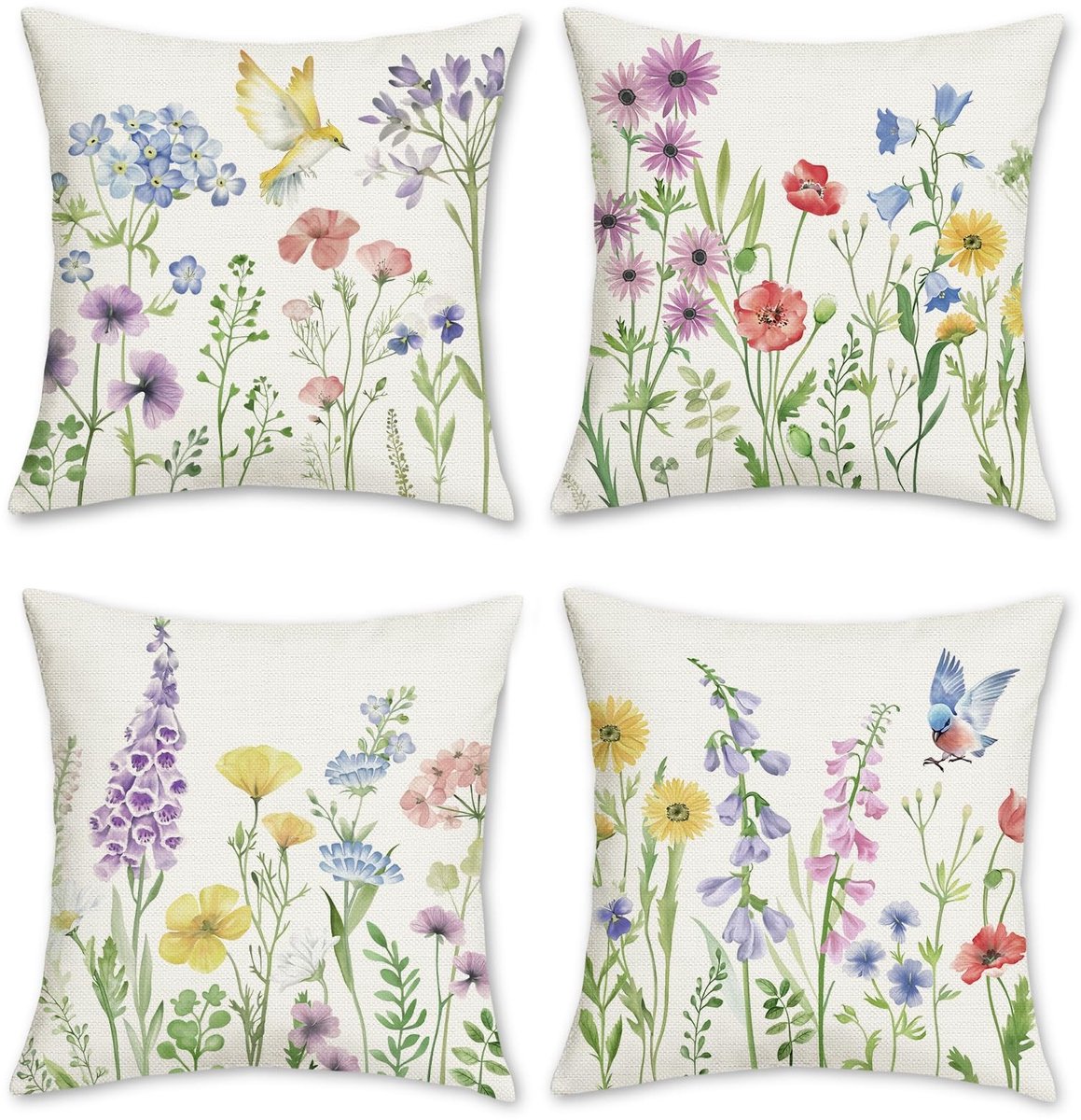 Omgoods - Set van 4 Decoratieve Kussenhoezen met Bloemenmotief
