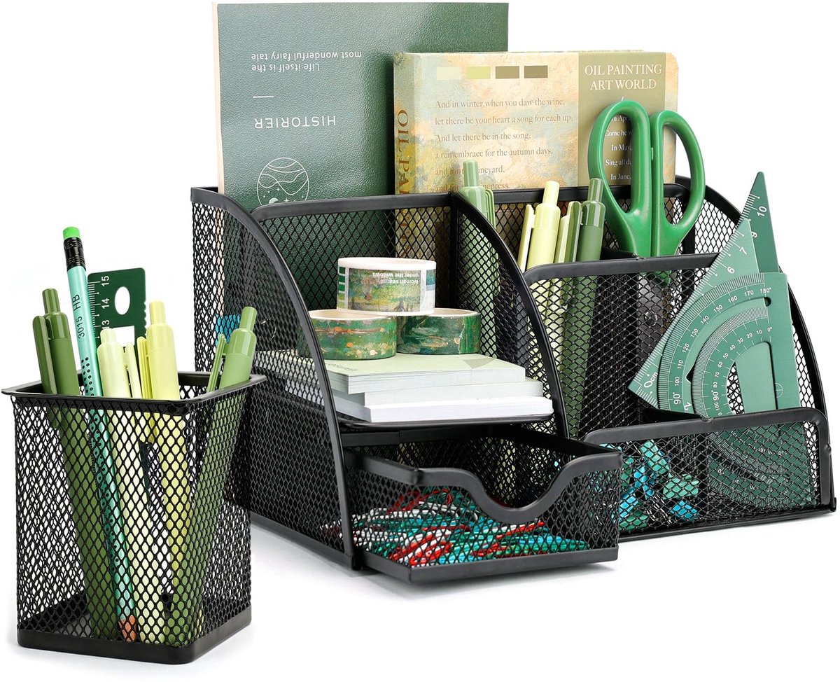 Omgoods - Desk Organizer met Pennenhouder en Lade, Zwart