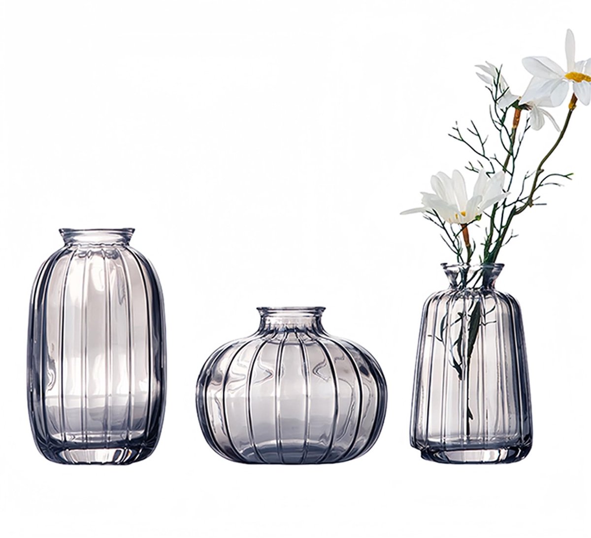 Omgoods - Set van 3 Mini Glazen Vazen, Decoratieve Tafelaccessoires