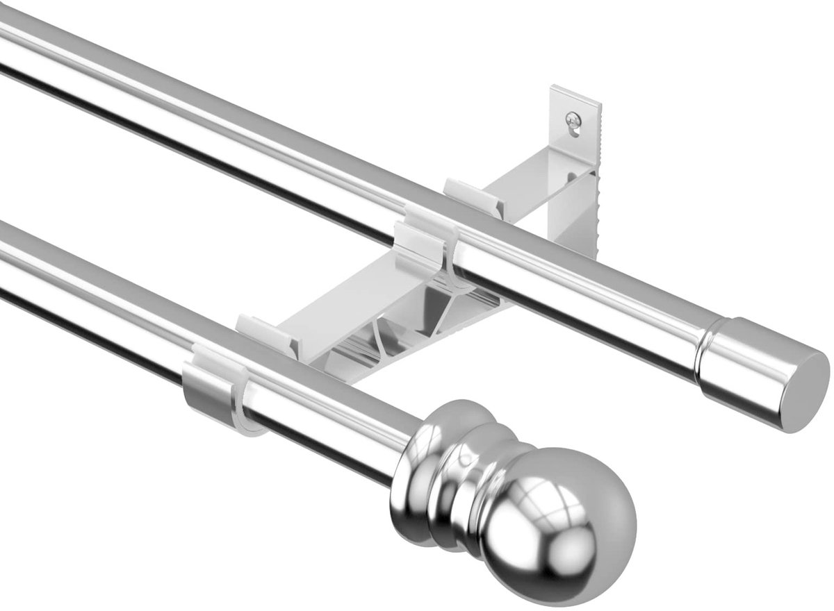 Omgoods - Dubbele Uitschuifbare Gordijnroede 30-44 Inch Zilver