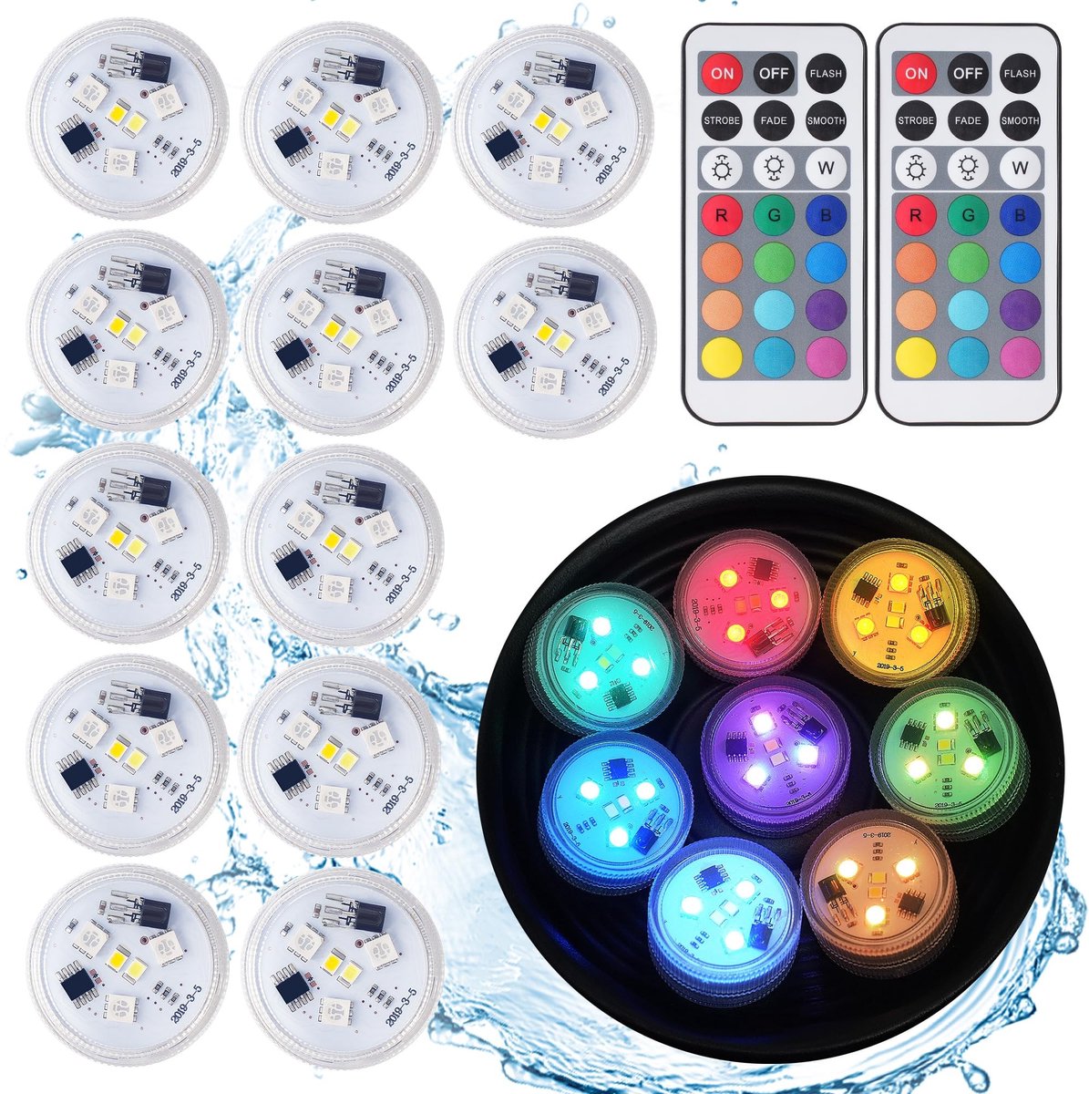 Omgoods - 12 Stuks Mini Onderwater LED Lichten met Afstandsbediening