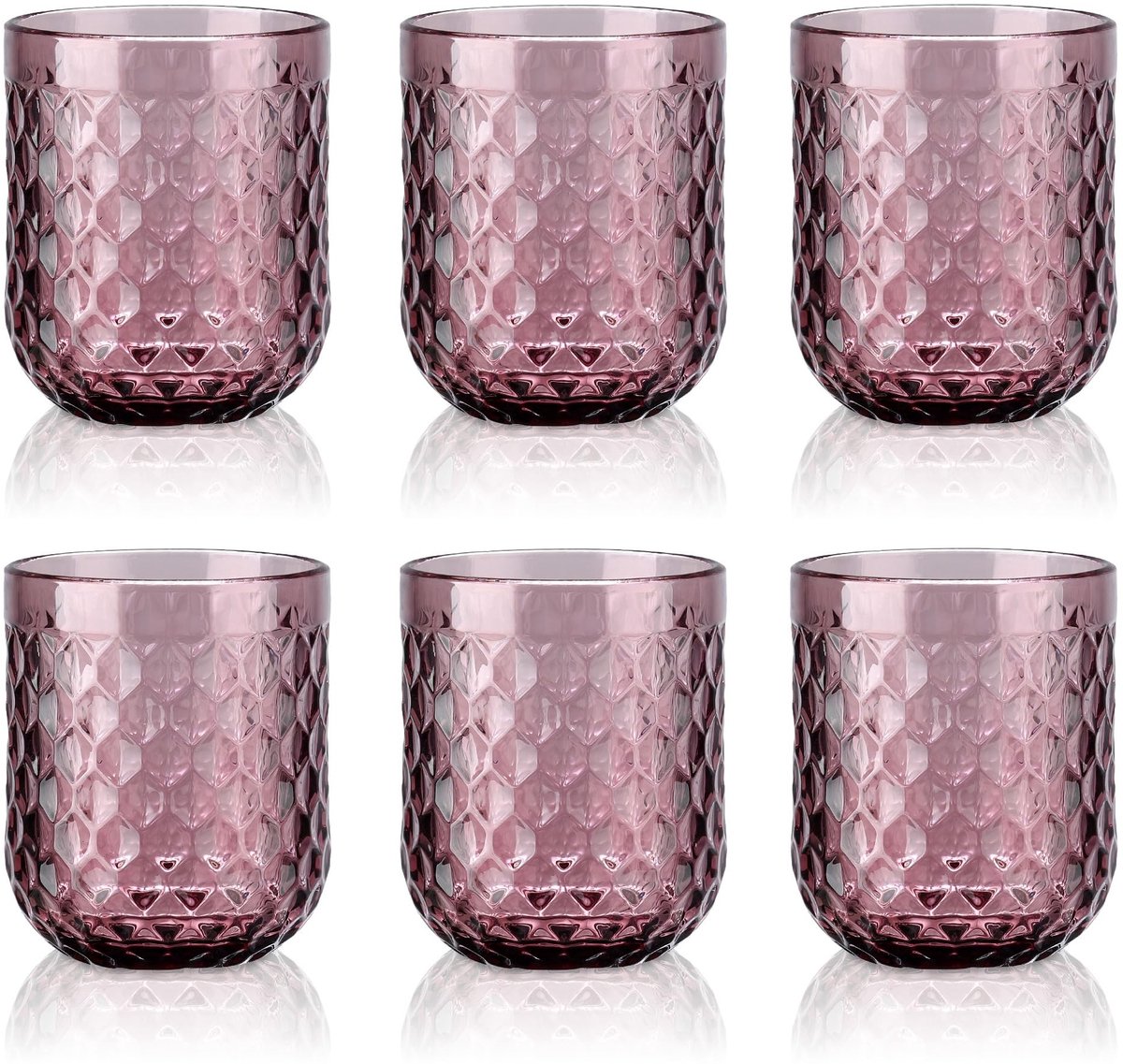 Omgoods - Set van 6 Paarse Drinkglazen met Diamantpatroon
