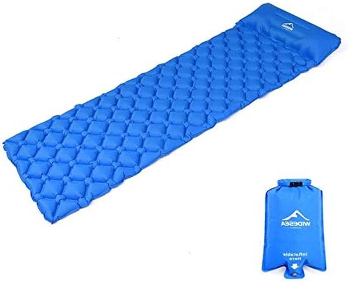 Opblaasbaar Slaapmatje - Kampeer Kussen - Buiten slapen - Honingraatstructuur - 190 x 58 cm - Blauw Groen