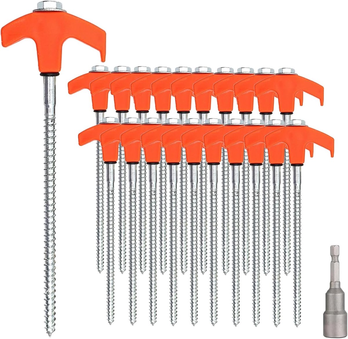 20 x schroefharingen, robuuste stalen haringen, stevig voor camping en outdoor, stormbestendige haringen voor hardvloeren, bos, weiden, gras
