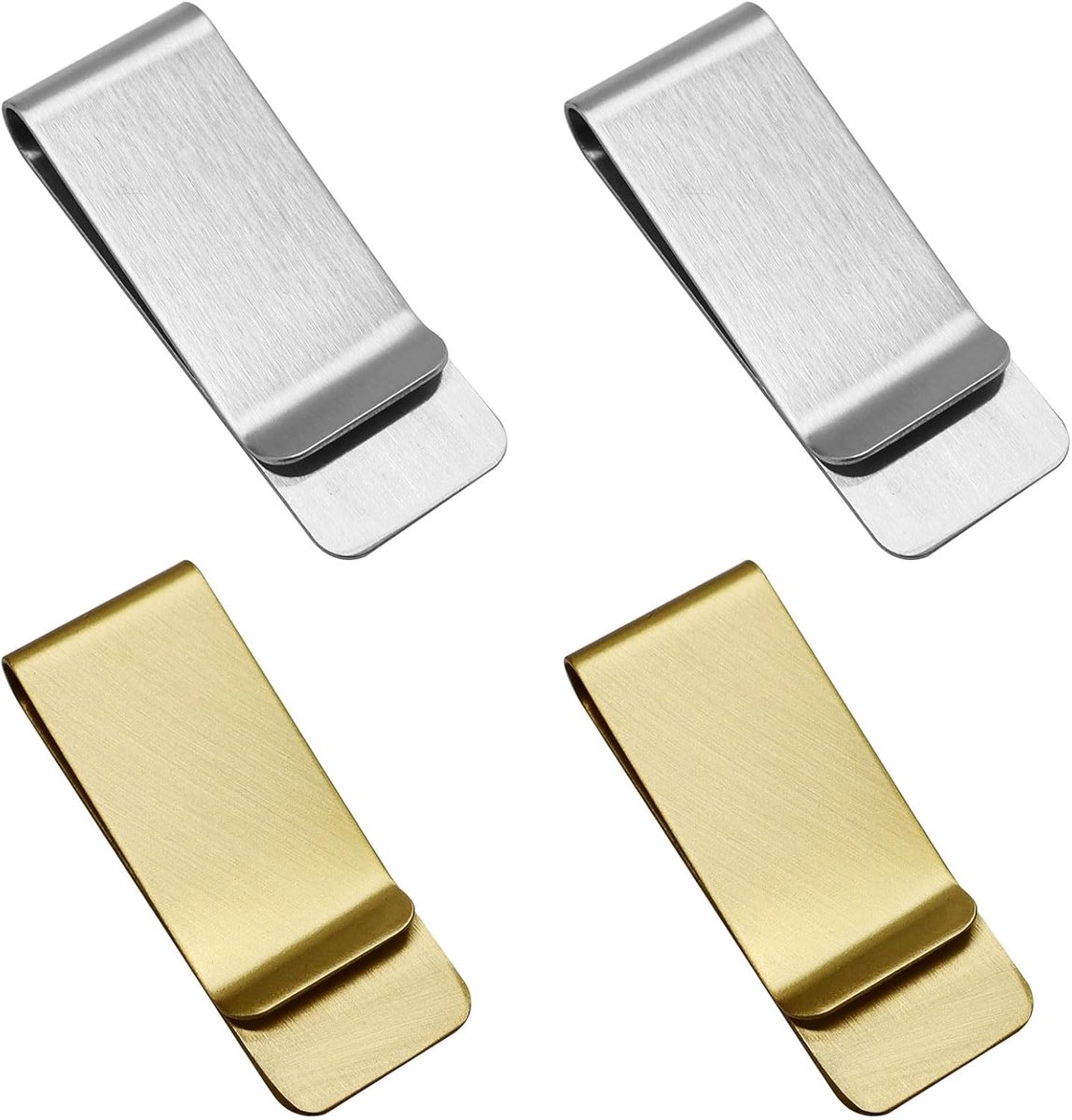 Set van 4 roestvrijstalen geldklemmen, geldclip van metaal voor contant geld, rekeningen, bankbiljetten, bonnen, creditcards (zilver en goud)