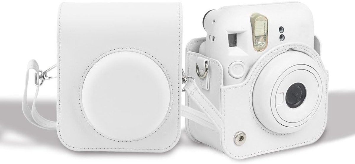 Fuji Cheki Film Mini 12 Case Cameratas, Cheki Case PU-leer met Schouderriem, Cheki Film Case Mini 12 Cheki Case Cheki Cover, Cheki Cameratas, (Jasmijn wit)
