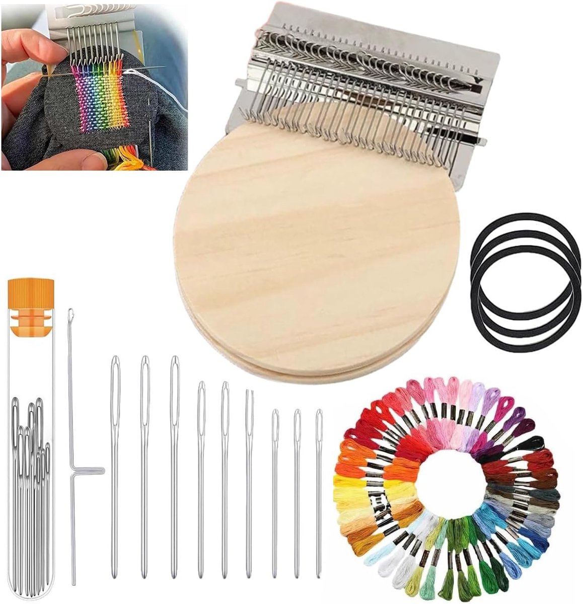 Stik- en Repareerset - Patch Maker 2.0 Kit, Mini Breipatch-set met 28 Haaknaalden voor Beginners en Hobbymakers, Darning Looms Weefgereedschap, Snel Naaien en Repareren, DIY-kunst (36 Kleuren Garen