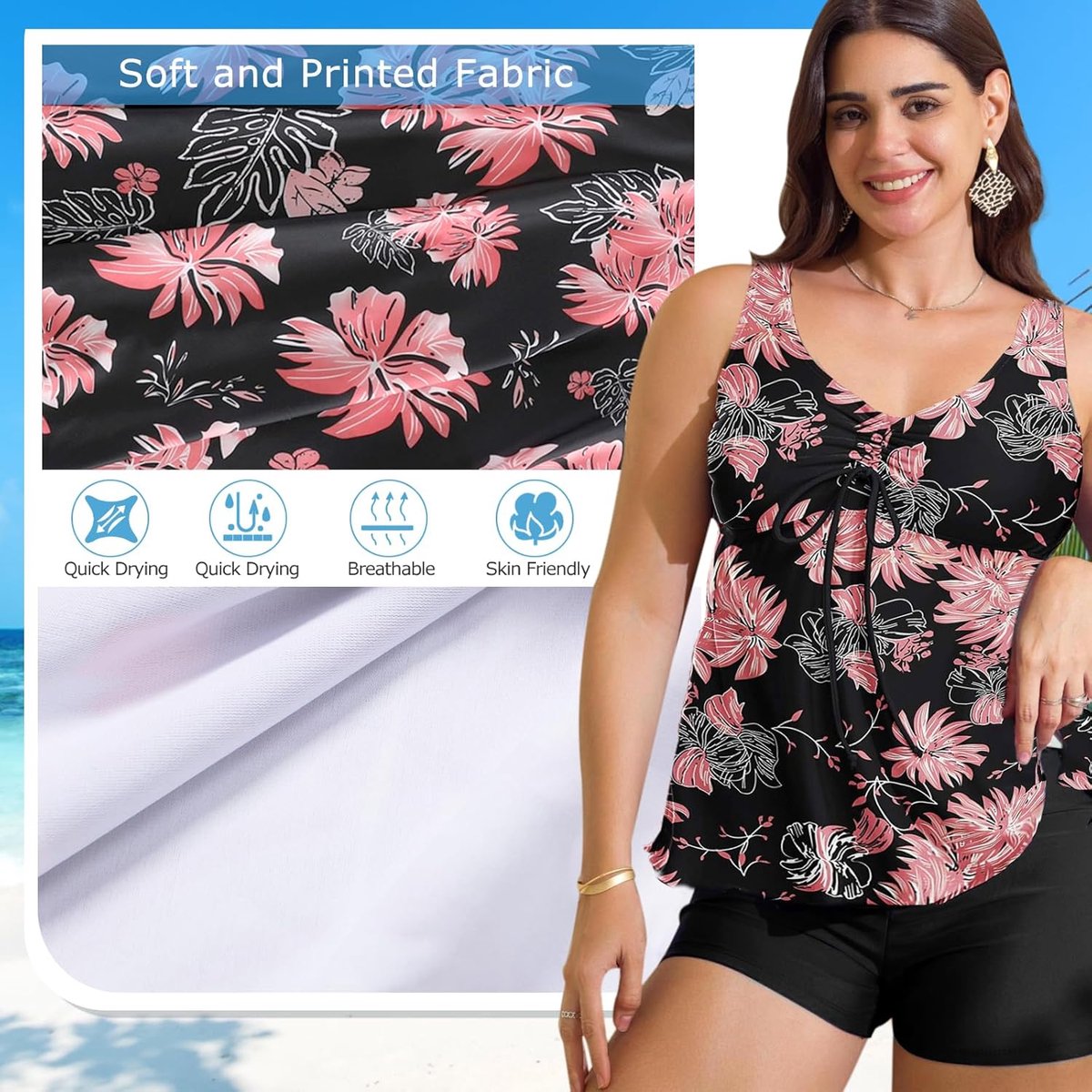 push-up, 2-delig, tankini voor dames, buikweg, strandkleding, bovendeel en zwemshorts voor vakantie, strand