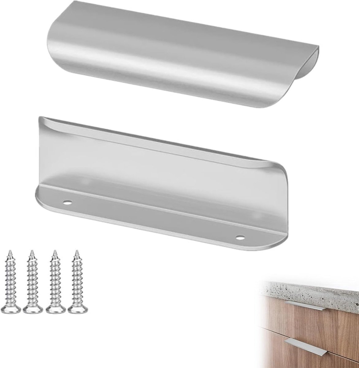 grepen, aluminium, helder, verborgen moderne meubelgrepen, verborgen handgrepen voor keukenkasten, handgreep van aluminiumlegering, mat zilver, 150 mm, 2 stuks