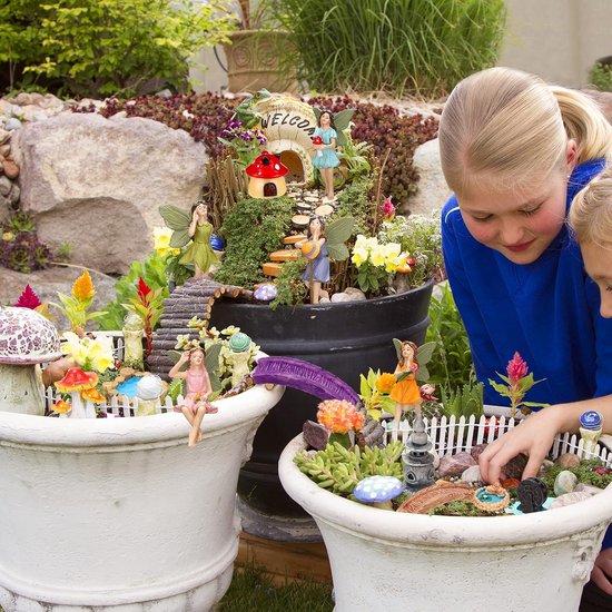 19 stuks Fairy Garden Accessoires Miniaturen Feeën Kabouter Figuren Hars Tuin Paddestoel Huis Figuren Nep Vijver Gazon Brug Beeldjes Terrarium Ornamenten Tuin Fairy Decoratie voor Buiten (Engel) — afbeelding 4
