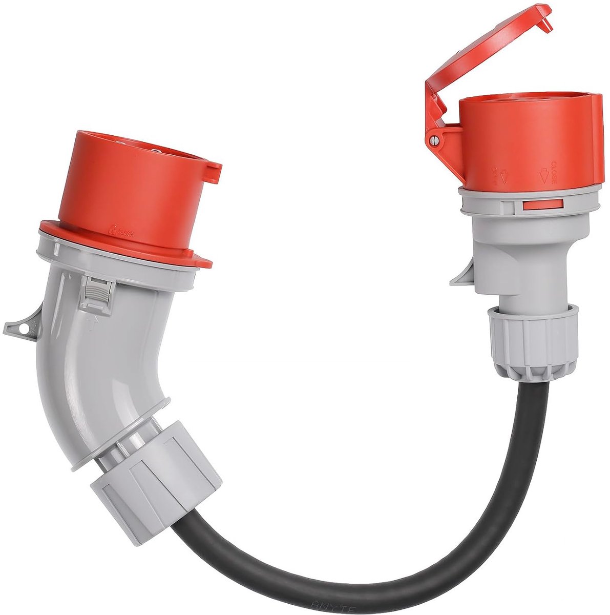 haakse adapter 32A haakse stekker naar 16A stopcontact, 3-fasen, 400V, 5-polig, IP44 waterdicht, robuust voor industrie en handel (32-16 C)