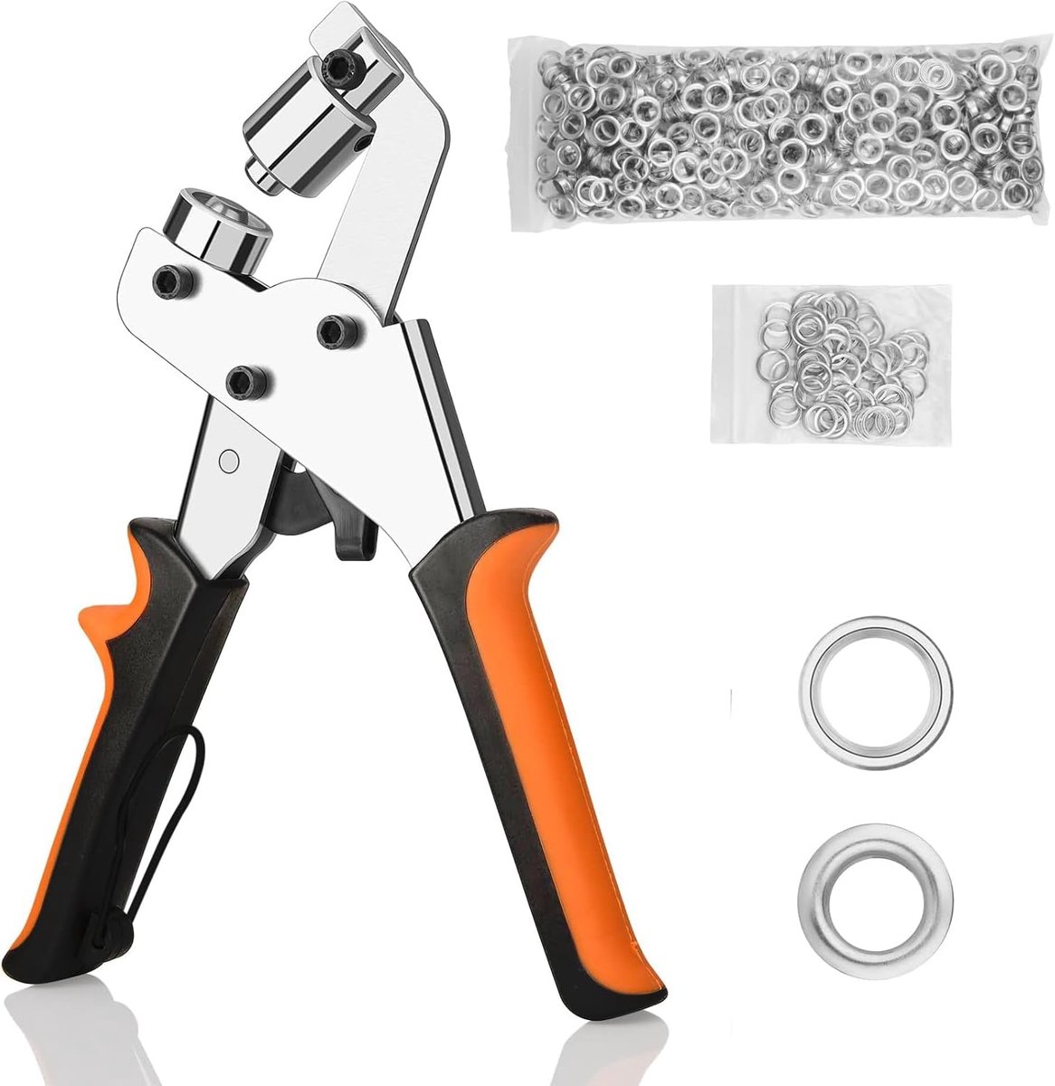 Tools Oogpersset met oogjes (300 stuks 10 mm diameter), magnetische oogpers voor pvc-banners, dekzeilen, kartonnen verpakkingen, professionele oogpersen, oogtang, metalen oogjes.
