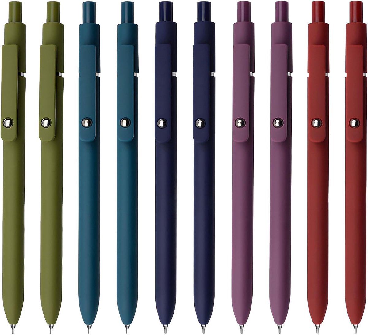 Gelpennen, 5 stuks 0,5 mm Japanse zwarte inktpennen, fijne punt, gladde schrijfpennen met siliconen grip, hoogwaardige serie, metalen clip, intrekbare pennen (10 stuks Vintage)