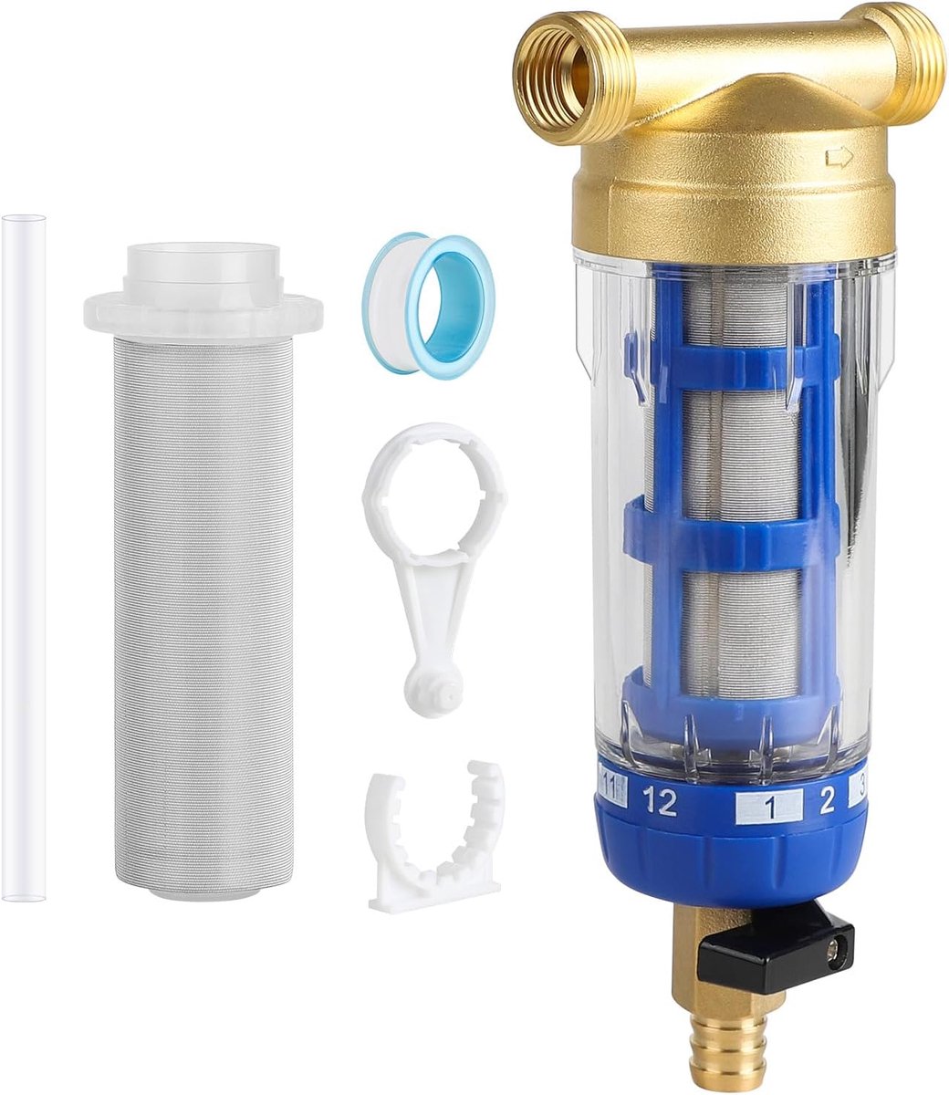 Herbruikbaar uitspoelbaar fijnfilter, spin-dow-sediment-waterfilter met reservefilter, tuinslang en waterkraan waterfilter (3/4'')