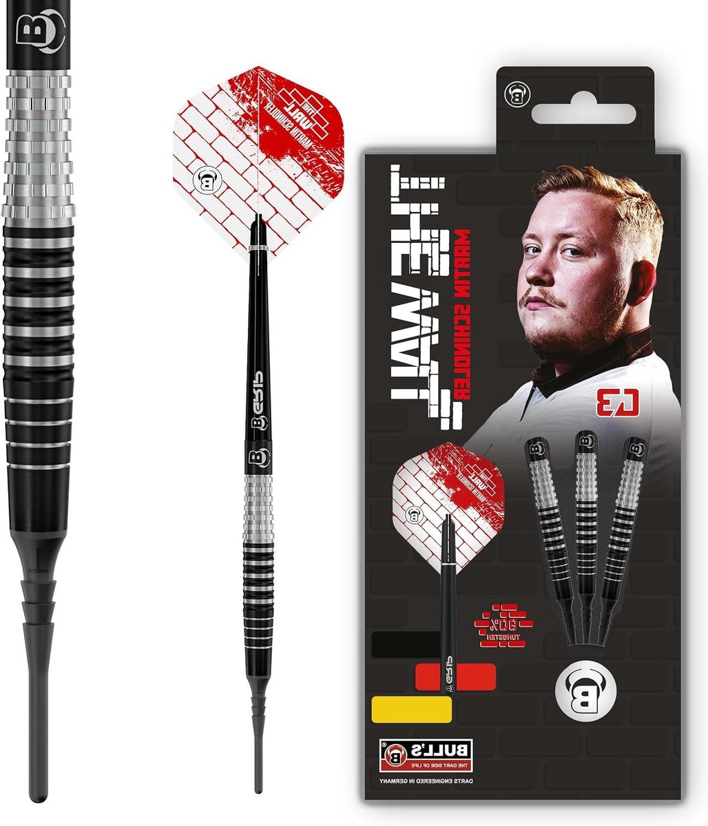 Softdart Martin Schindler - Dartpijlen Zacht - Precisie Darts Spelen - The Wall Grip - 20g - Zwart