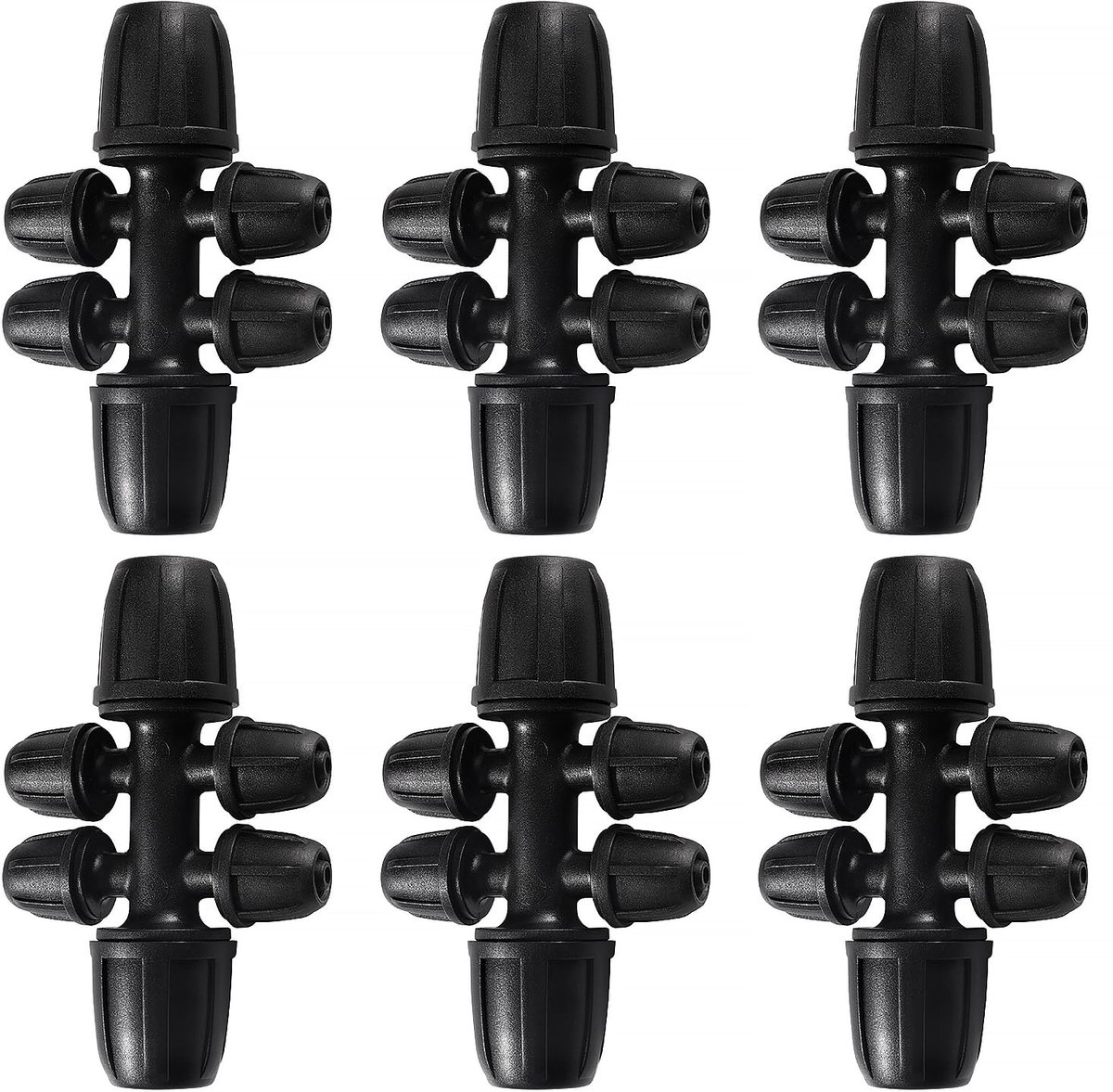 6 Stuks Barbed Tee Connector voor Druppelirrigatie, 6-Weg Anti-Drop 8/12 mm tot 4/7 mm Irrigatie Buis Fitting, Druppelirrigatiefittingen, Landbouwbedrijf, Tuin