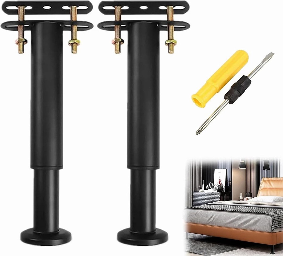 Verstelbare Meubelpoten Set van 2, Zwarte Poten voor Keuken, Bedden en Sofas, Hoogte 18-31cm