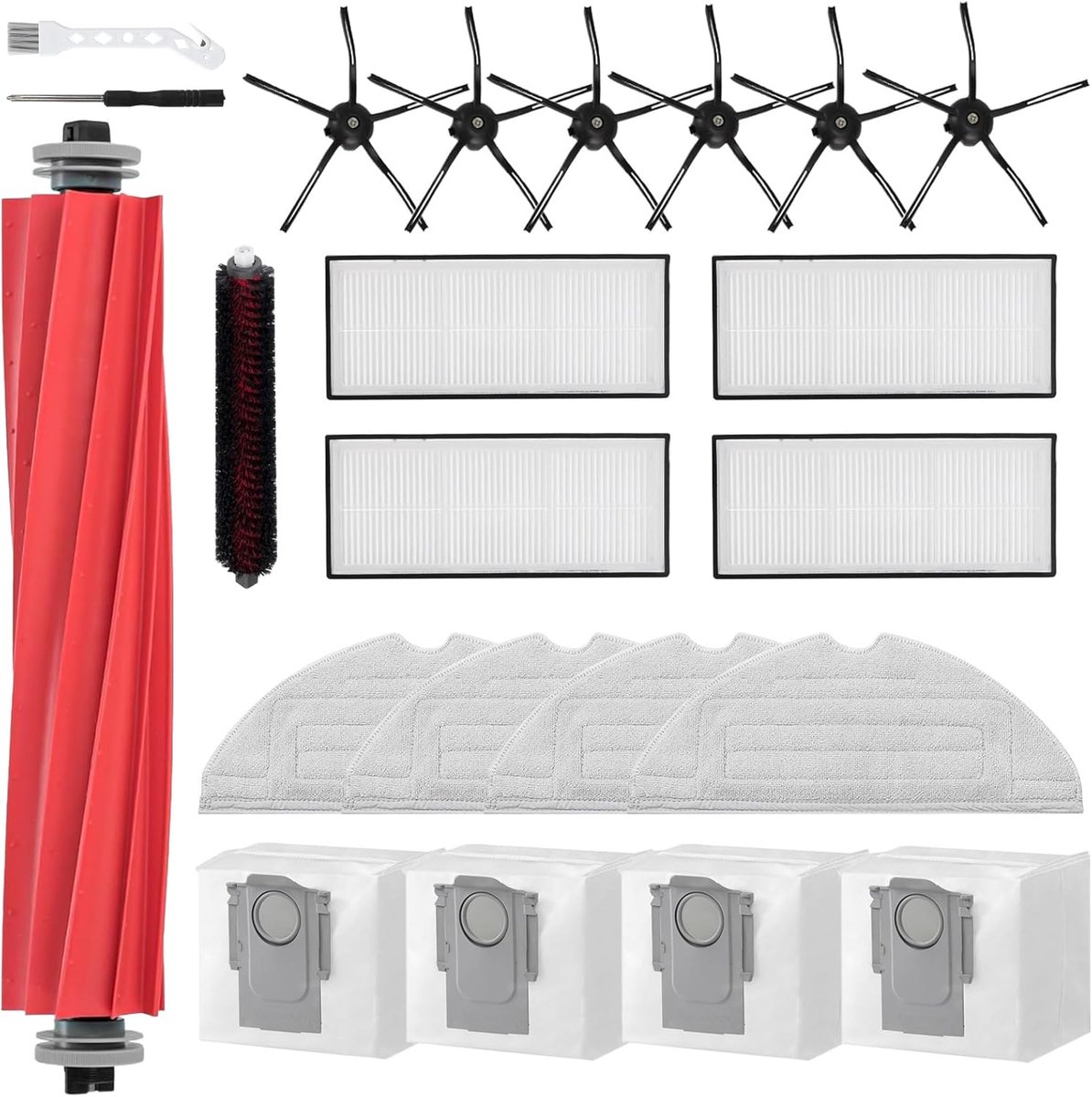 21 STKS Accessoires Kit voor Roborock S7 Max Ultra/S7 MaxV Ultra Robot Stofzuiger, Vervangende Onderdelen Hoofdborstel, Zijborstel, Wasbaar Filter, Mop Doeken, Vacuümzakken, High-Speed