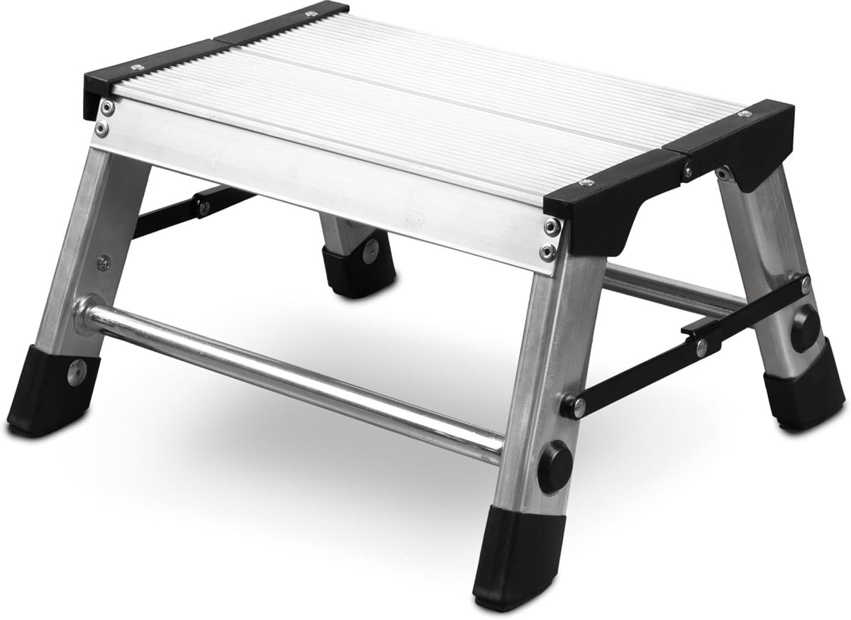 SnelShoppen - Aluminium Stepladder 1-traps Voordelig, Lichtgewicht en Robuust, Laadvermogen tot 150 kg, Vouwladder voor Camping, Keuken en Badkamer, T