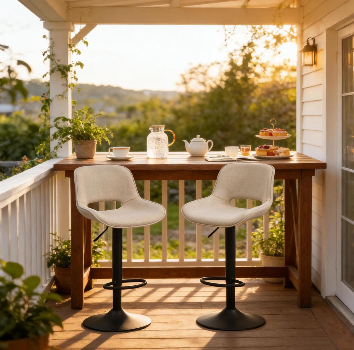 MIVRAY Barkruk - Draaibare Barstoel Met Rugleuning - Set Van 2 - Hoogte Instelbaar En Gevoerd - Voor Bar, Keuken En Terras - Stof Metaal Beige