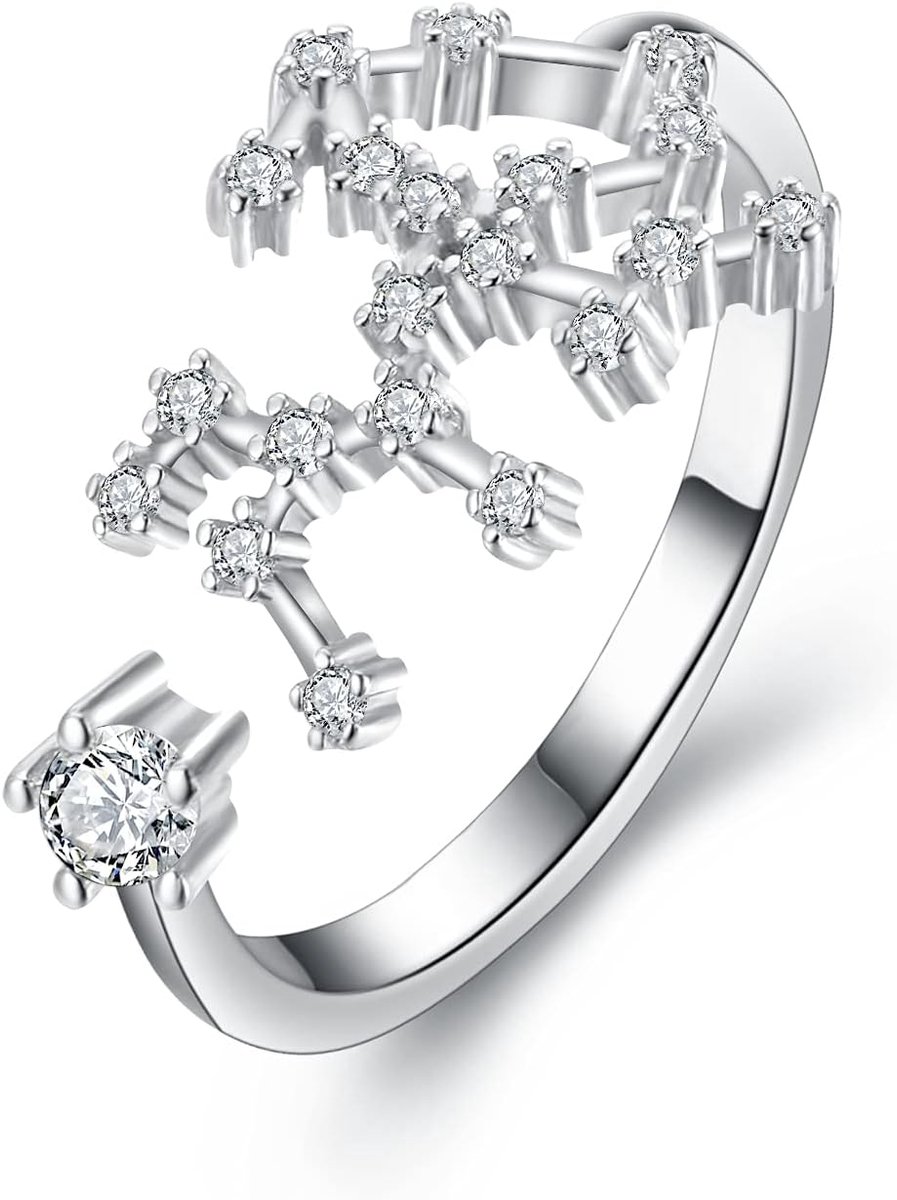 12 sterrenbeelden, zirkonia, verstelbare ring voor dames en meisjes, Messing Zirkonia, Zirkonia